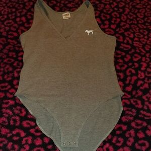 Victoria's Secret Gray V-Neck Snap-Back Bodysuit